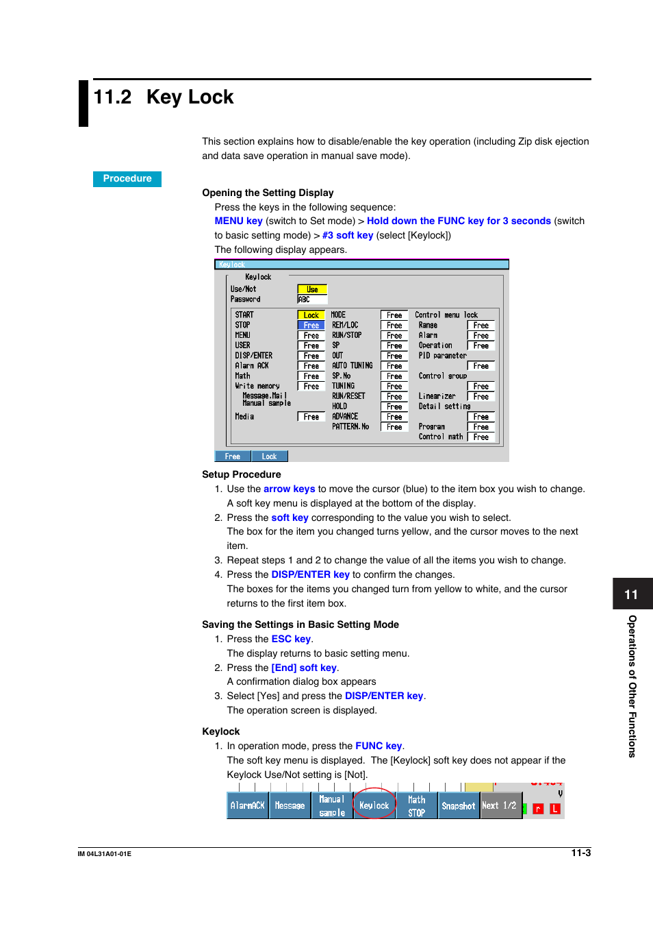 2 key lock, Key lock -3 | Yokogawa Data Acquisition with PID Control CX2000 User Manual | Page 317 / 427