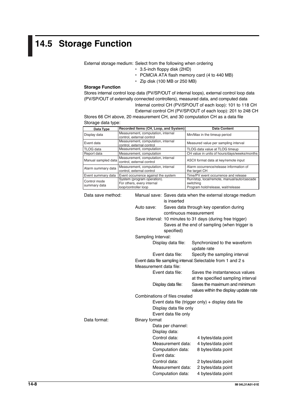 5 storage function, Storage function -8 | Yokogawa Data Acquisition with PID Control CX2000 User Manual | Page 356 / 427