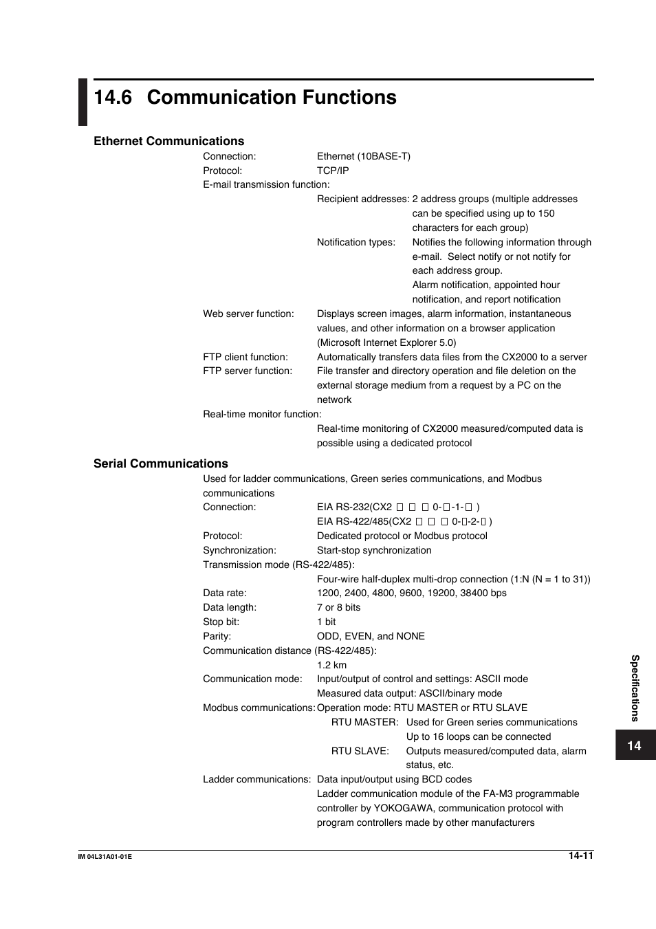 6 communication functions, Communication functions -11 | Yokogawa Data Acquisition with PID Control CX2000 User Manual | Page 359 / 427