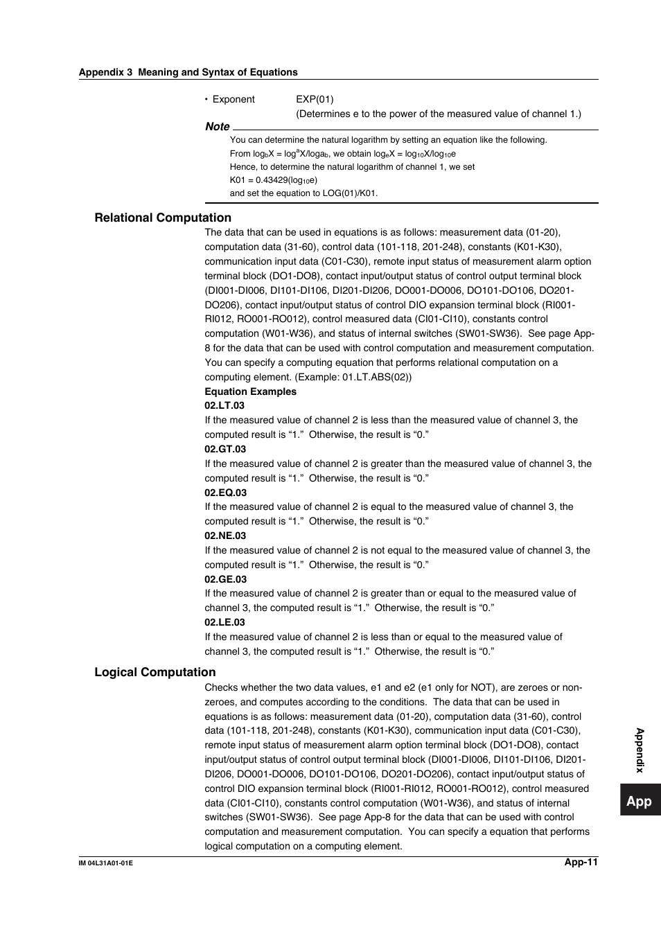 Relational computation, Logical computation | Yokogawa Data Acquisition with PID Control CX2000 User Manual | Page 380 / 427