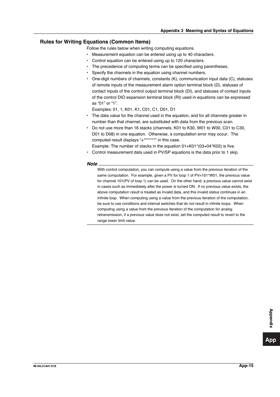 Rules for writing equations (common items) | Yokogawa Data Acquisition with PID Control CX2000 User Manual | Page 384 / 427