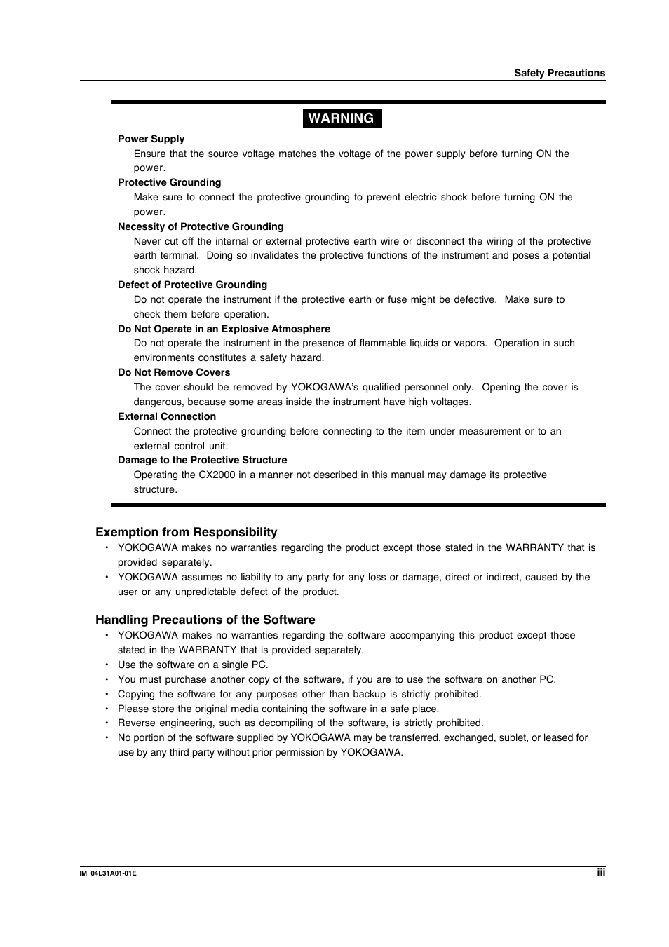 Warning | Yokogawa Data Acquisition with PID Control CX2000 User Manual | Page 4 / 427