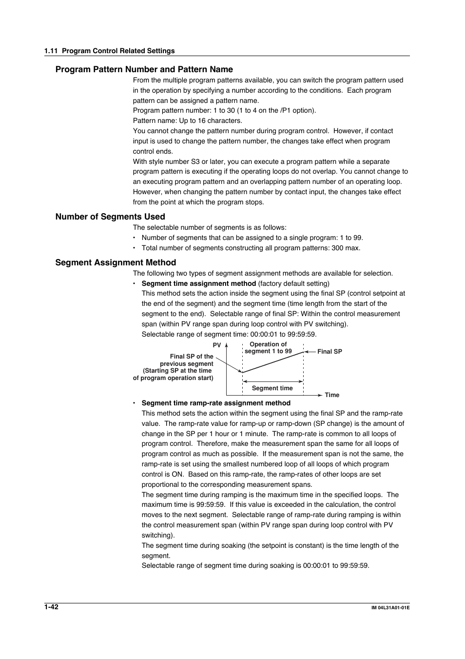 Program pattern number and pattern name, Number of segments used, Segment assignment method | Yokogawa Data Acquisition with PID Control CX2000 User Manual | Page 54 / 427