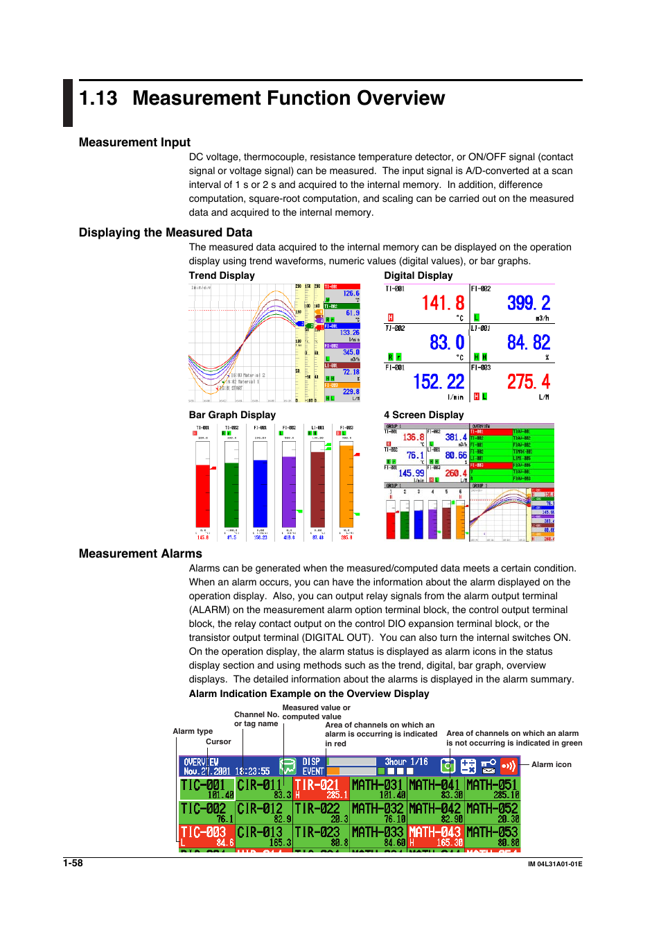 13 measurement function overview, Measurement function overview -58 | Yokogawa Data Acquisition with PID Control CX2000 User Manual | Page 70 / 427