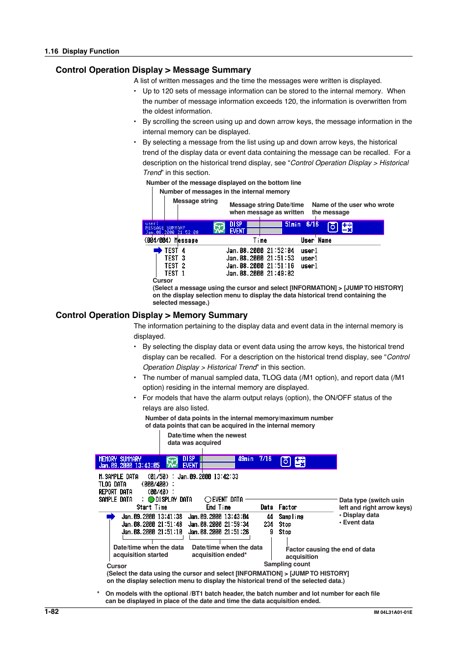 Control operation display > message summary | Yokogawa Data Acquisition with PID Control CX2000 User Manual | Page 94 / 427