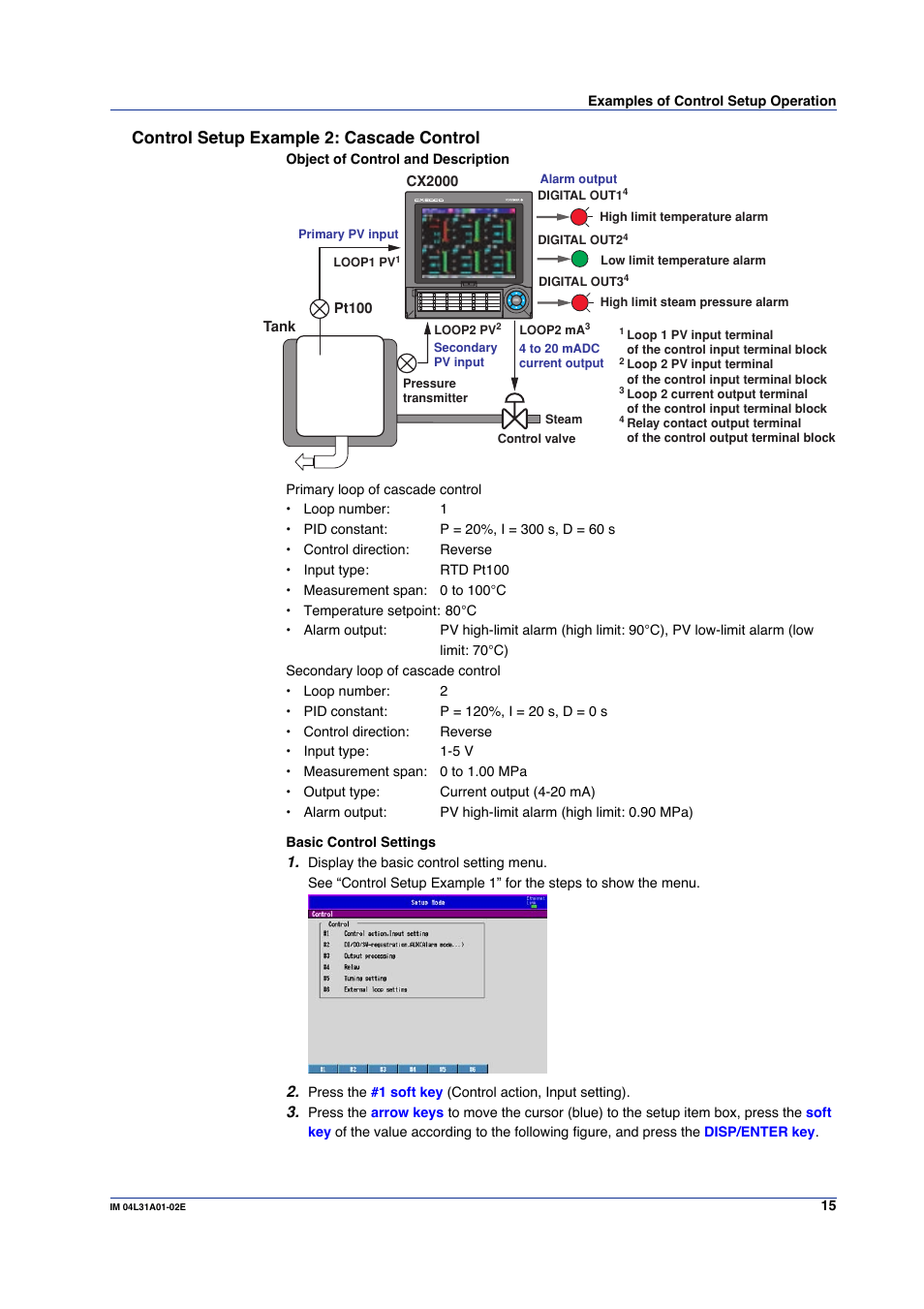 Control setup example 2: cascade control | Yokogawa Data Acquisition with PID Control CX2000 User Manual | Page 15 / 59