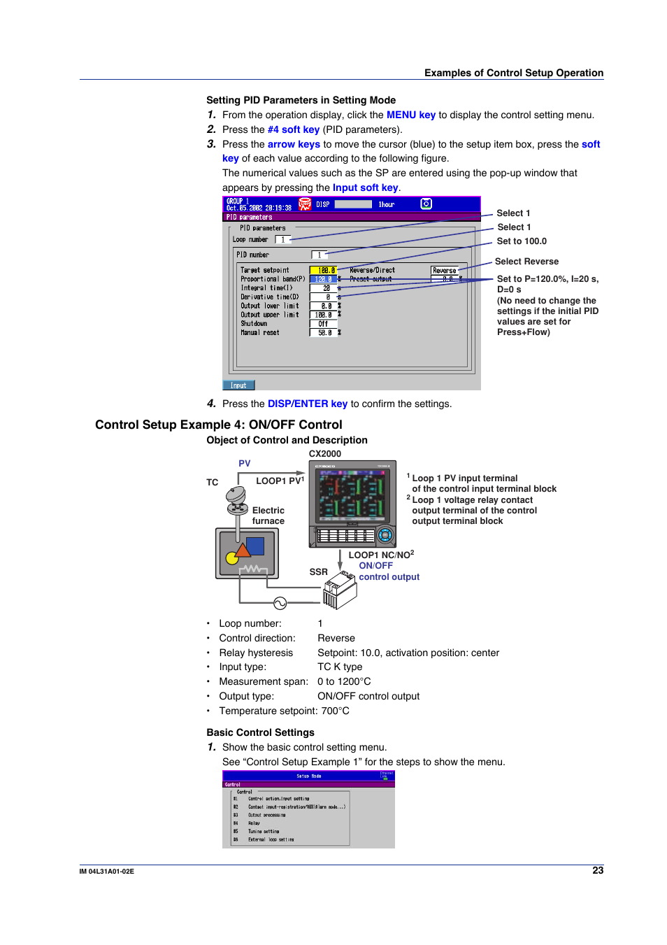 Control setup example 4: on/off control | Yokogawa Data Acquisition with PID Control CX2000 User Manual | Page 23 / 59