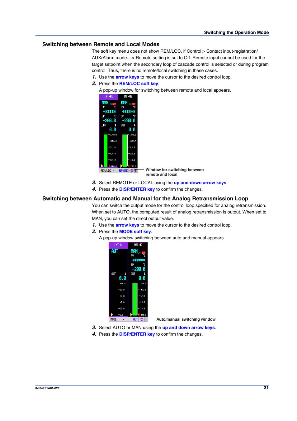 Switching between remote and local modes | Yokogawa Data Acquisition with PID Control CX2000 User Manual | Page 31 / 59