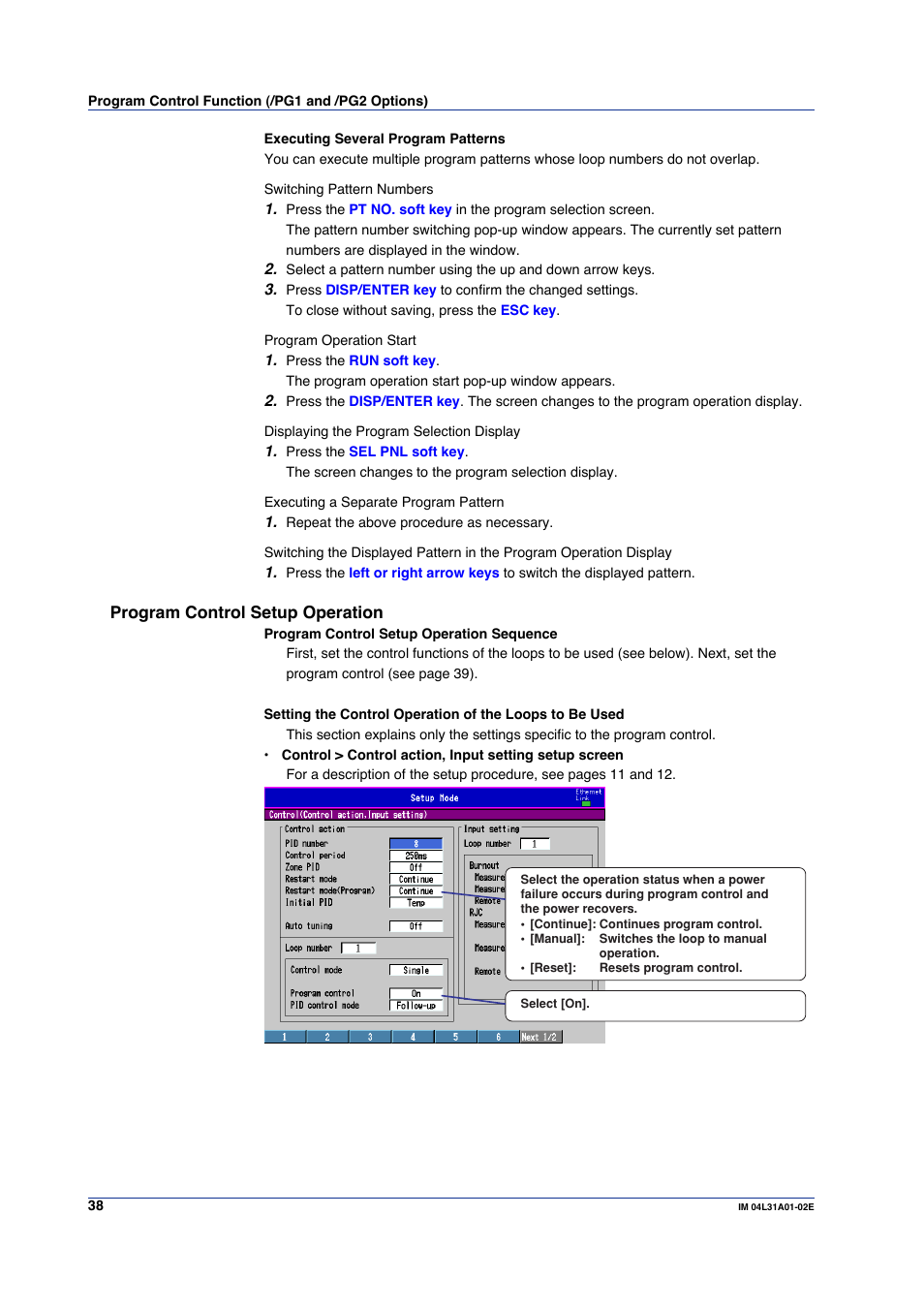 Program control setup operation | Yokogawa Data Acquisition with PID Control CX2000 User Manual | Page 38 / 59