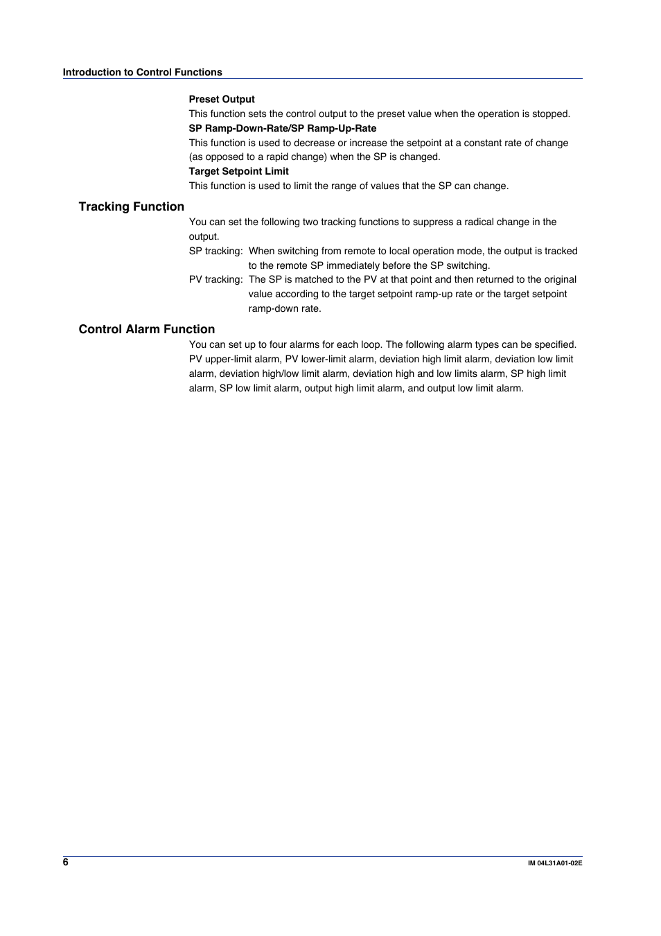 Tracking function, Control alarm function, Tracking function control alarm function | Yokogawa Data Acquisition with PID Control CX2000 User Manual | Page 6 / 59