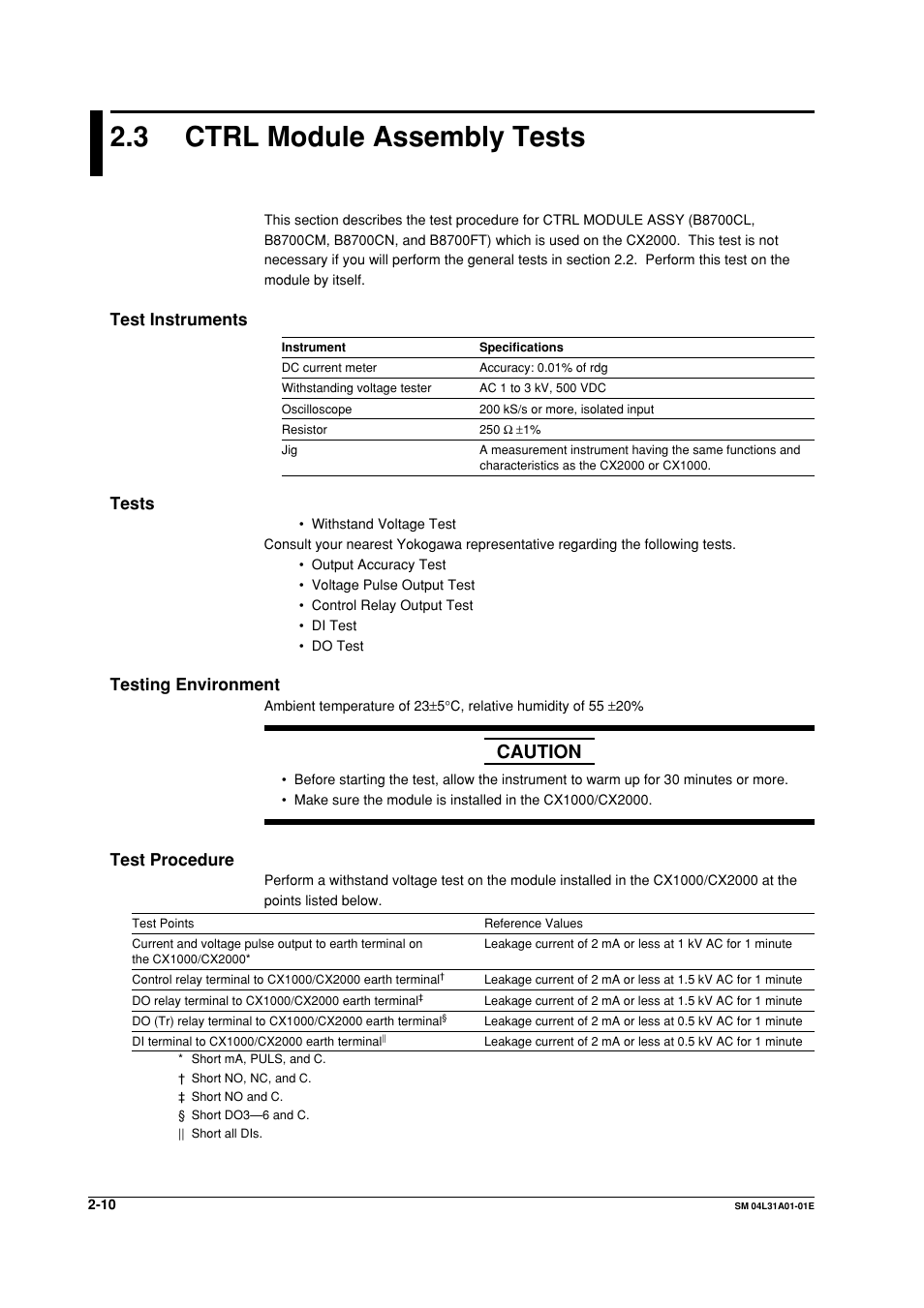 3 ctrl module assembly tests, Ctrl module assembly tests -10, Dio module assembly test -11 | Caution, Test instruments, Tests, Testing environment, Test procedure | Yokogawa Data Acquisition with PID Control CX2000 User Manual | Page 19 / 62