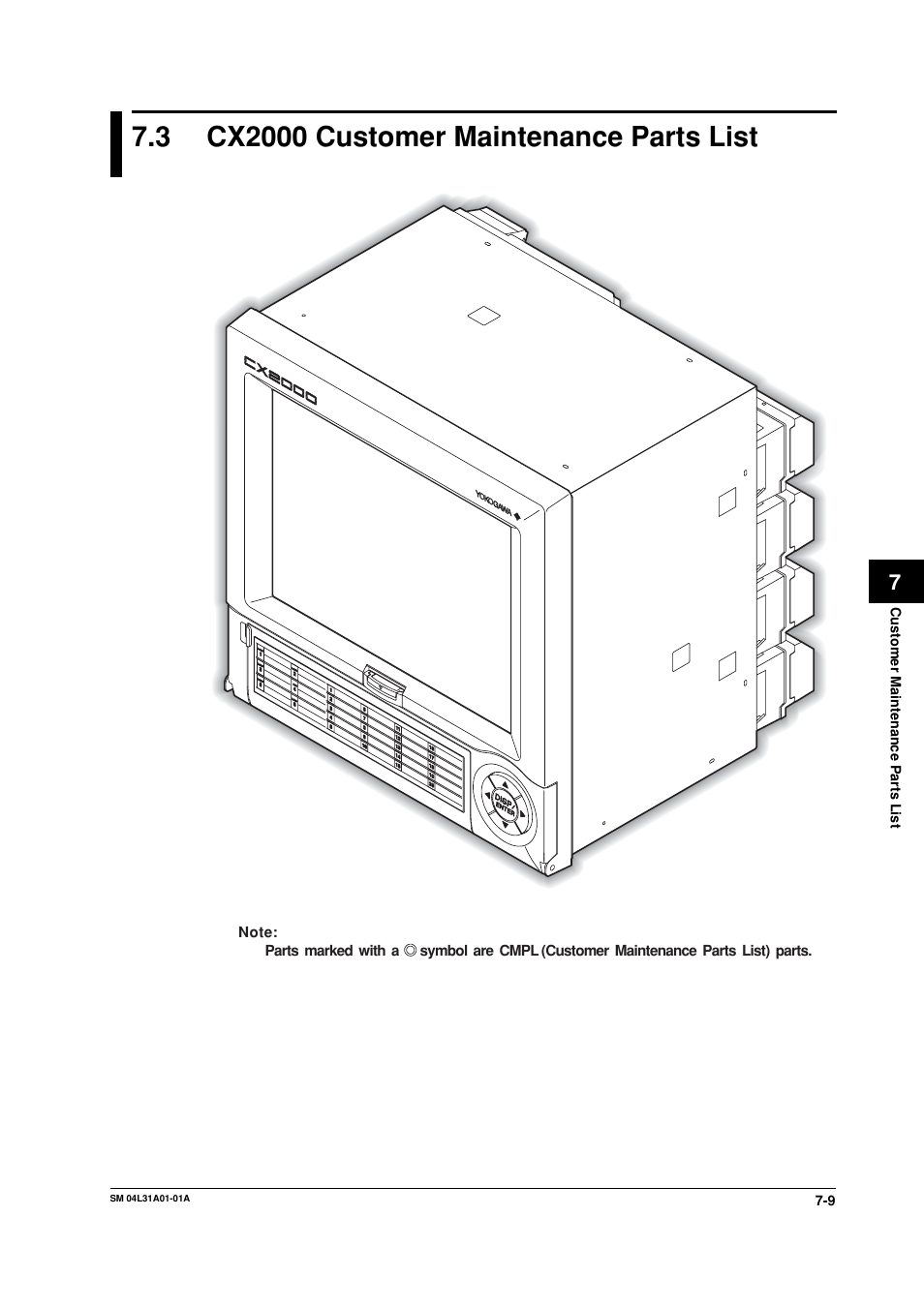 3 cx2000 customer maintenance parts list, Cx2000 customer maintenance parts list -9 | Yokogawa Data Acquisition with PID Control CX2000 User Manual | Page 45 / 62