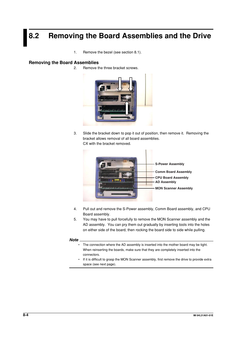 2 removing the board assemblies and the drive, Removing the board assemblies and the drive -4 | Yokogawa Data Acquisition with PID Control CX2000 User Manual | Page 56 / 62