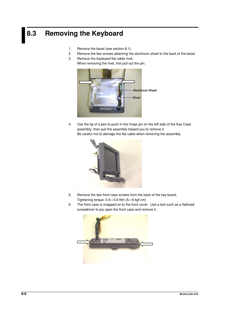 3 removing the keyboard, Removing the keyboard -6 | Yokogawa Data Acquisition with PID Control CX2000 User Manual | Page 58 / 62