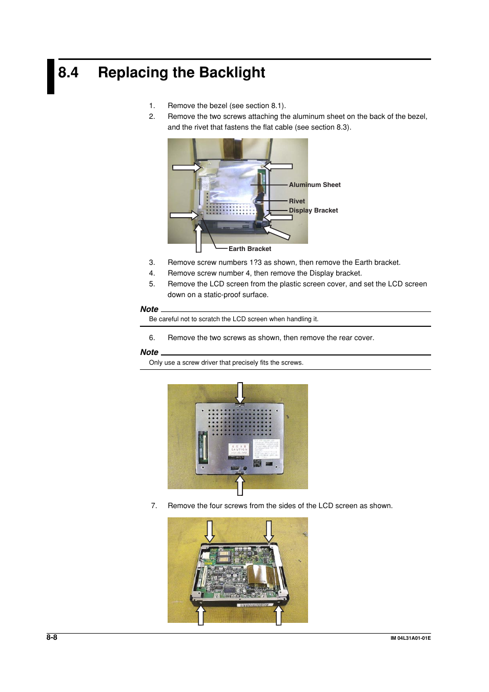 4 replacing the backlight, Replacing the backlight -8 | Yokogawa Data Acquisition with PID Control CX2000 User Manual | Page 60 / 62