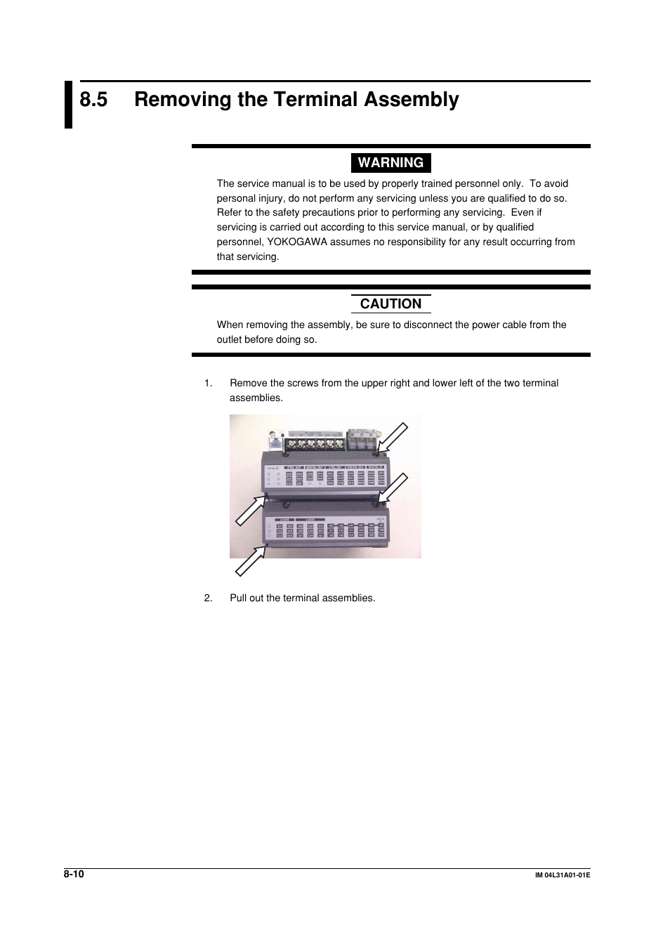 5 removing the terminal assembly, Removing the terminal assembly -10 | Yokogawa Data Acquisition with PID Control CX2000 User Manual | Page 62 / 62