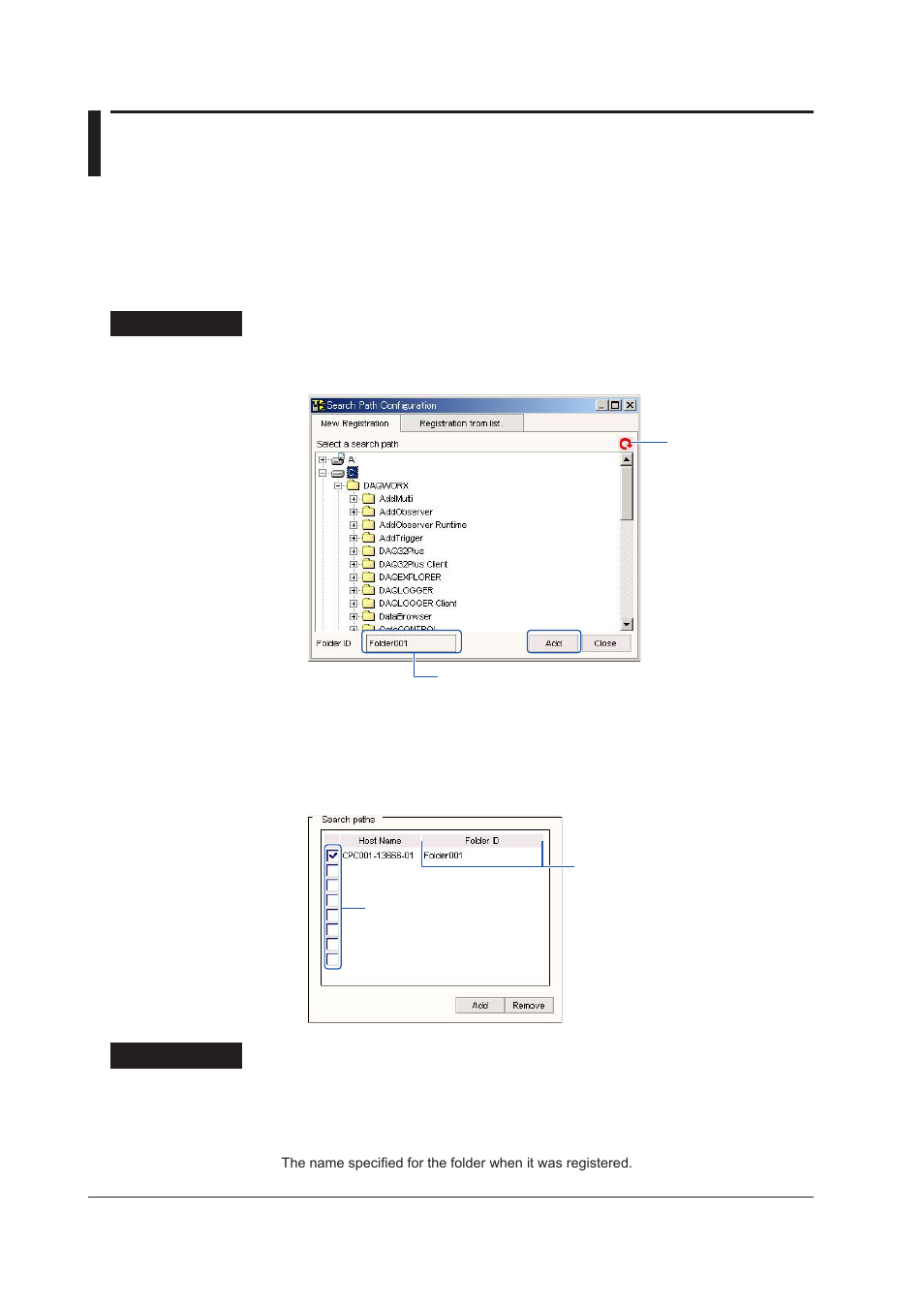 2 registering and specifying search folders, Registering new search folders, 2 registering and specifying search folders -2 | Registering new search folders -2, 2 regsterng and specfyng search folders, Regsterng new search folders | Yokogawa DAQWORX User Manual | Page 14 / 68