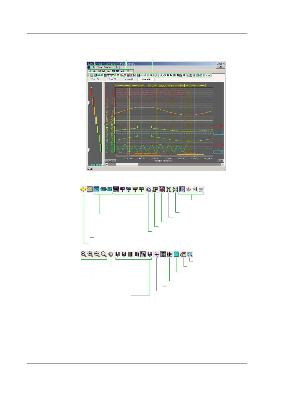 Waveform display screen, Waveform display screen -4, Waveform dsplay screen | Yokogawa DAQWORX User Manual | Page 40 / 68