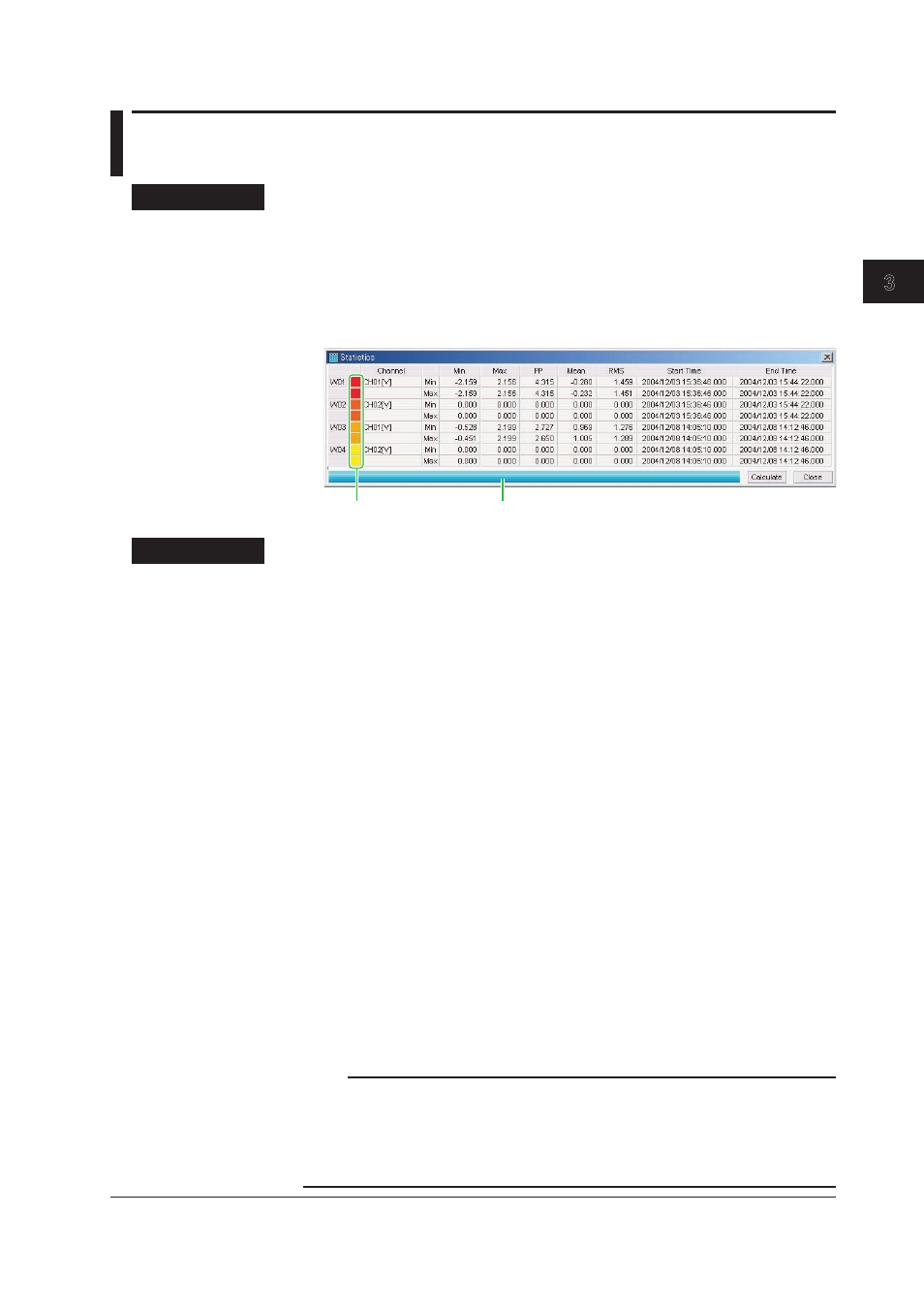 6 displaying computed results (statistics), 6 displaying computed results (statistics) -19, 6 dsplayng computed results (statstcs) | Index | Yokogawa DAQWORX User Manual | Page 55 / 68