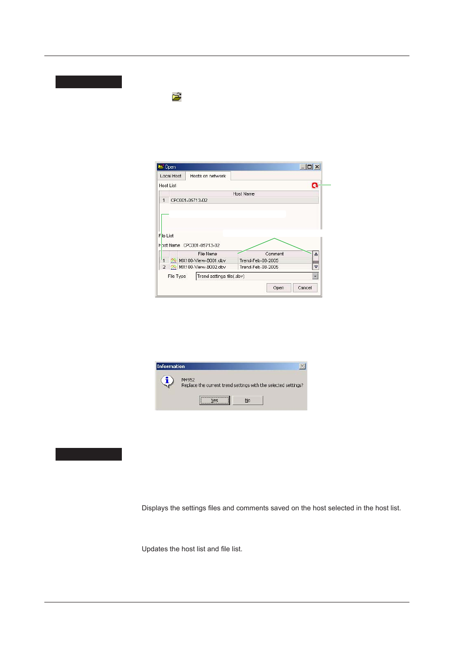Opening trend settings indstop from a network host, Openng trend settngs ndstop from a network host | Yokogawa DAQWORX User Manual | Page 58 / 68