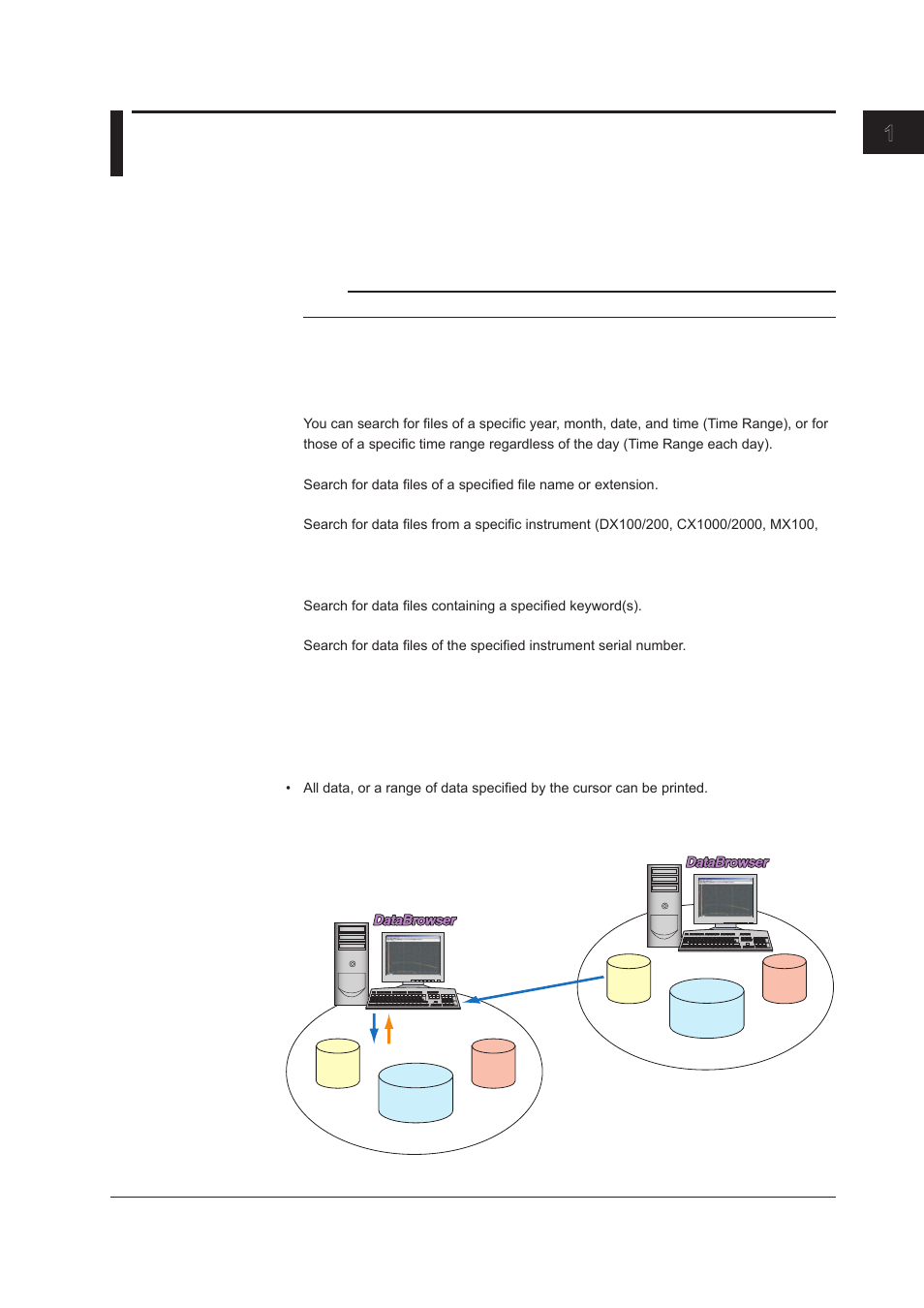 Chapter 1 before using the databrowser, 1 overview of databrowser, Functional overview | Diagram of data saving and loading, Chapter 1 before usng the databrowser, 1 overview of databrowser -1, Functional overview -1, Diagram of data saving and loading -1, 1 overvew of databrowser, Index | Yokogawa DAQWORX User Manual | Page 8 / 68
