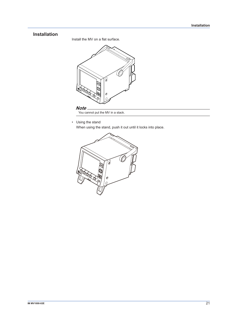 Installation | Yokogawa Button Operated MV2000 User Manual | Page 21 / 57