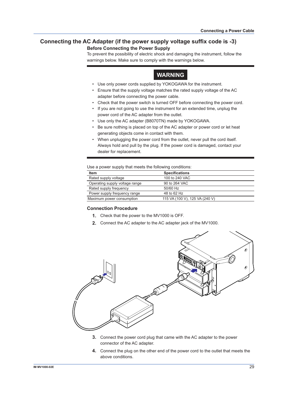 Warning | Yokogawa Button Operated MV2000 User Manual | Page 29 / 57