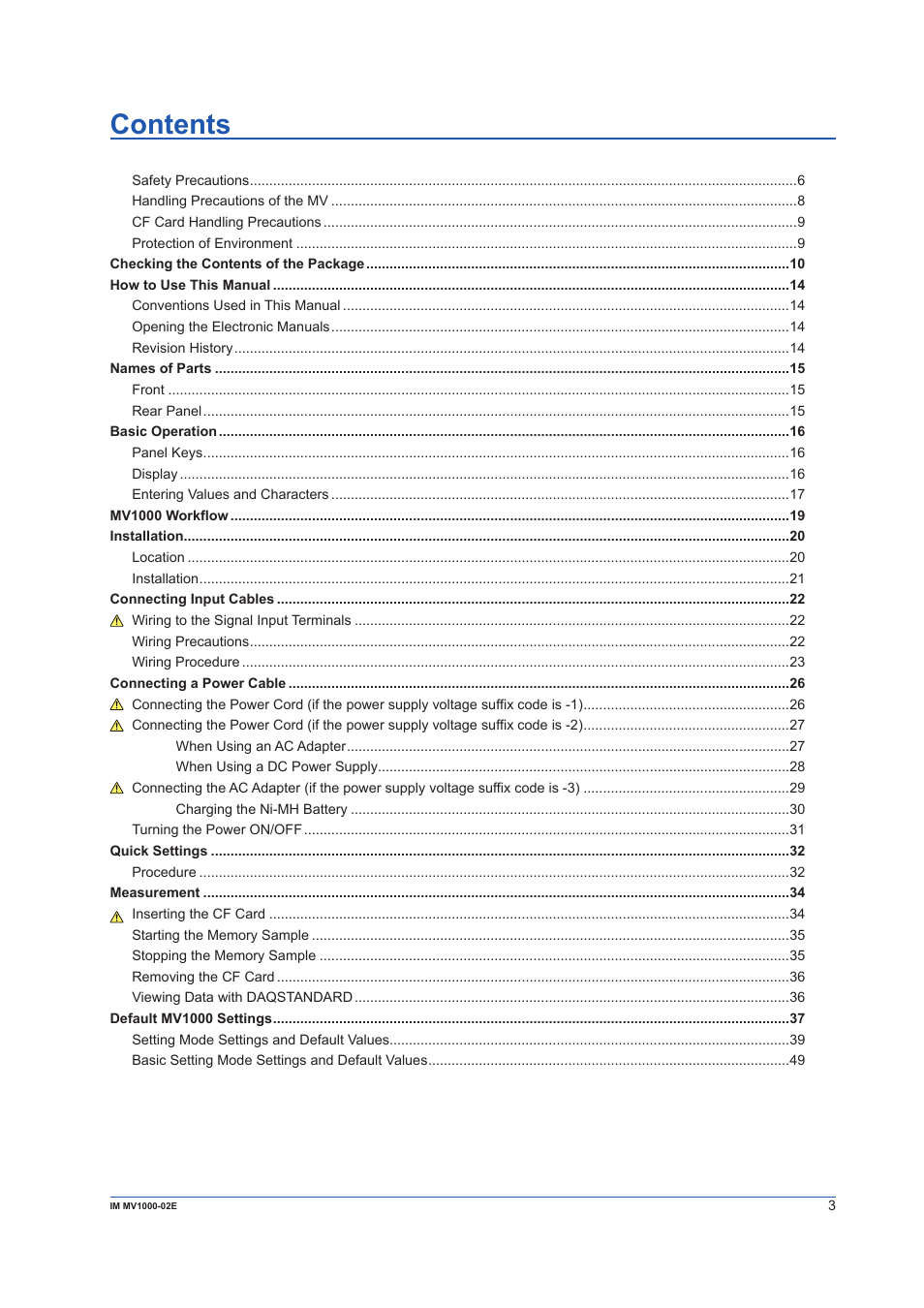 Yokogawa Button Operated MV2000 User Manual | Page 3 / 57