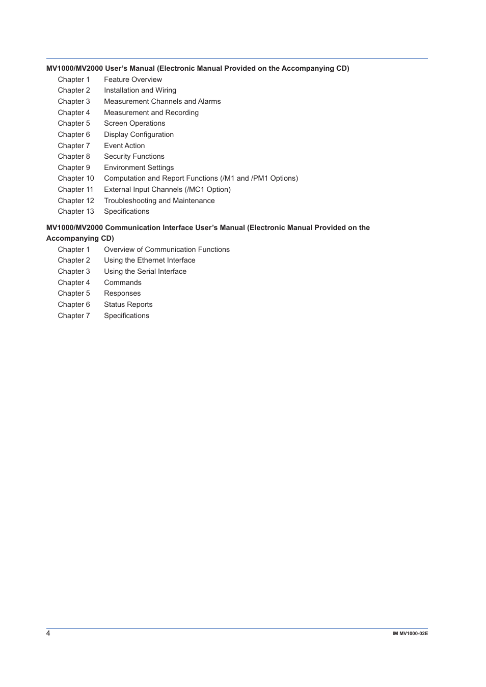 Yokogawa Button Operated MV2000 User Manual | Page 4 / 57