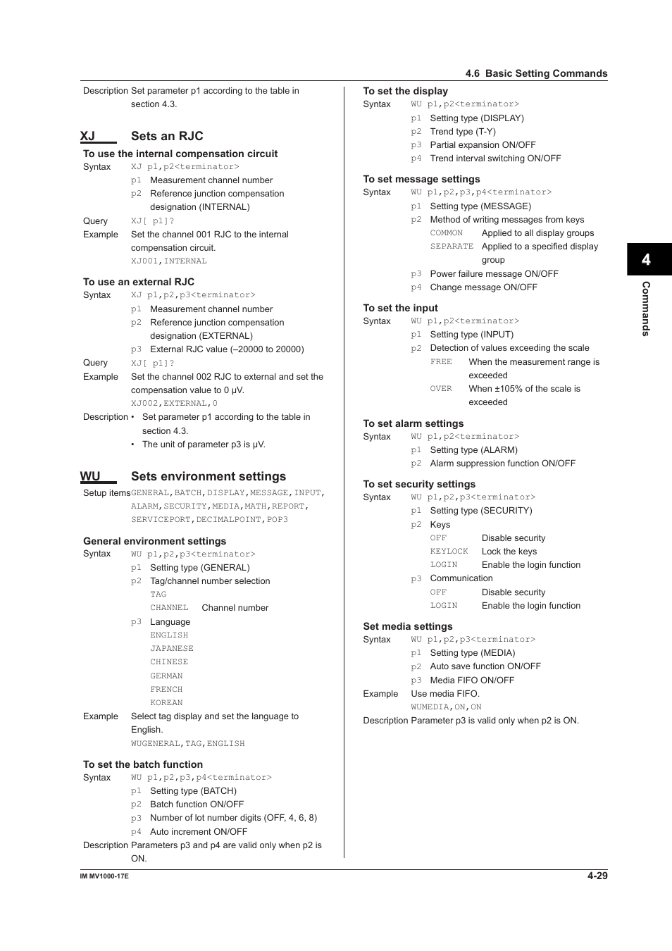 App index, Xj sets an rjc, Wu sets environment settings | Yokogawa Button Operated MV2000 User Manual | Page 103 / 178