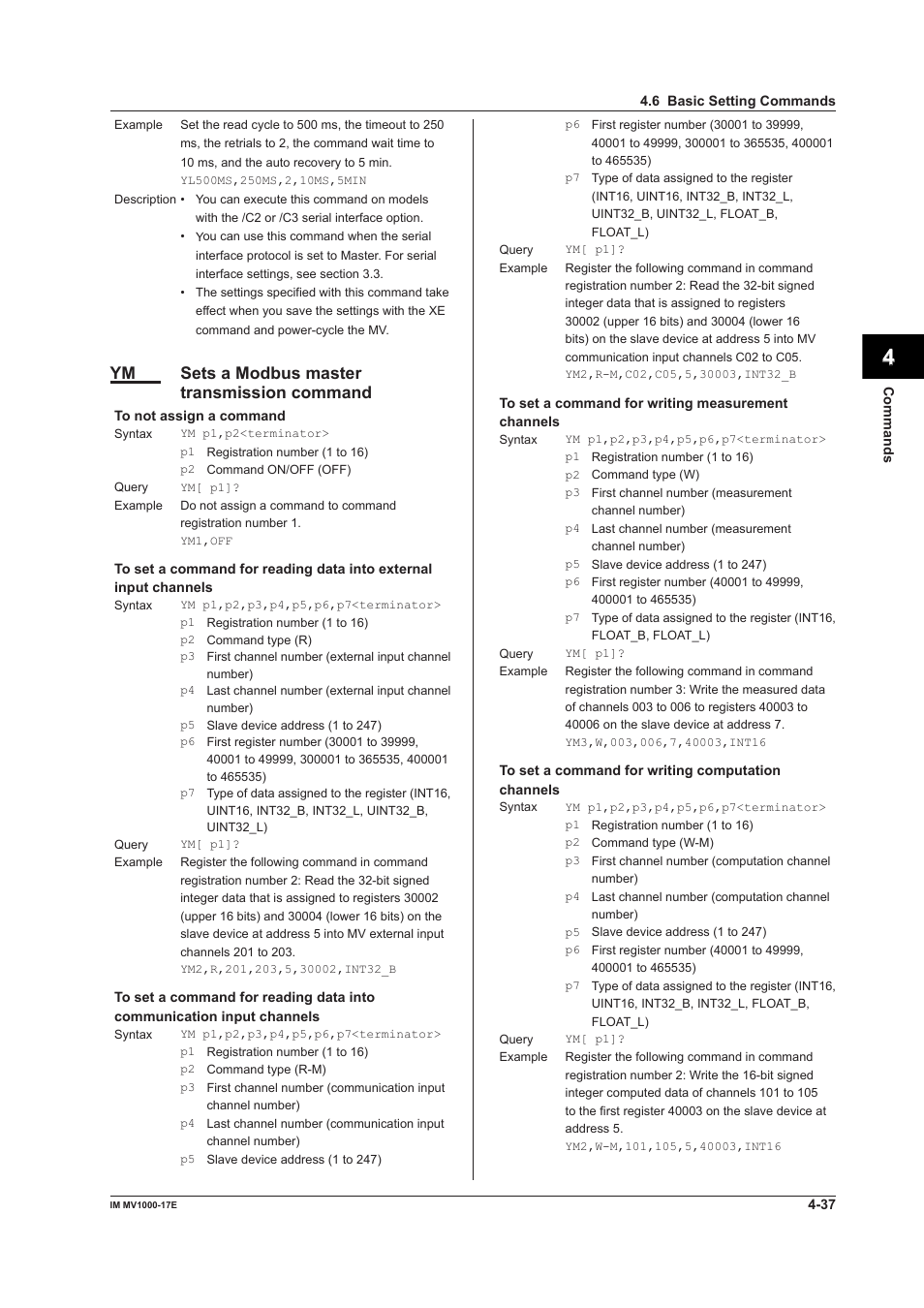 App index, Ym sets a modbus master transmission command | Yokogawa Button Operated MV2000 User Manual | Page 111 / 178