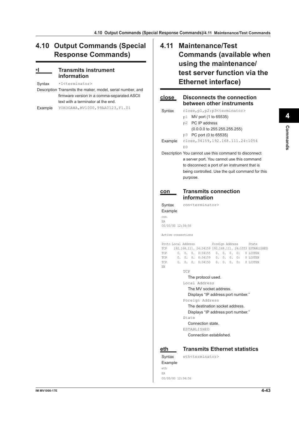 10 output commands (special response commands), Via the ethernet interface) -43, App index | Yokogawa Button Operated MV2000 User Manual | Page 117 / 178