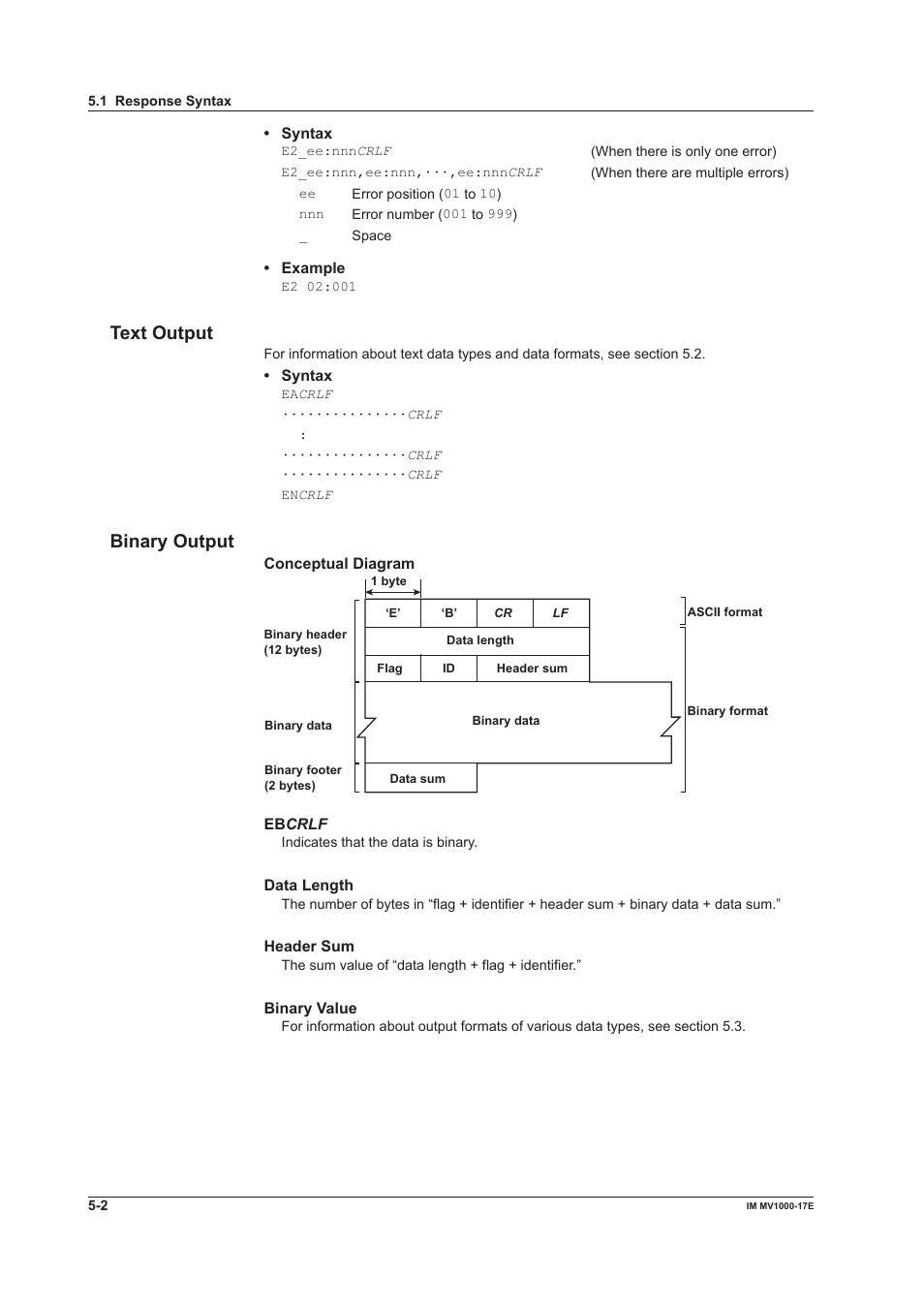 Text output, Binary output | Yokogawa Button Operated MV2000 User Manual | Page 121 / 178