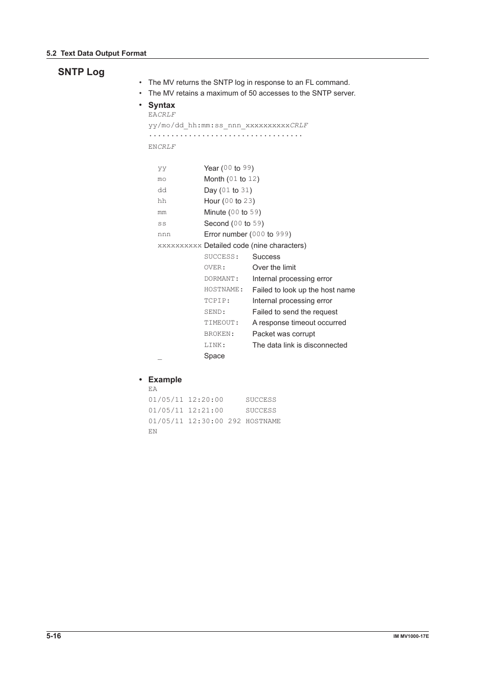 Sntp log | Yokogawa Button Operated MV2000 User Manual | Page 135 / 178