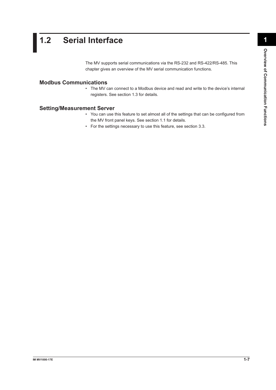 2 serial interface, 2 serial interface -7 | Yokogawa Button Operated MV2000 User Manual | Page 14 / 178