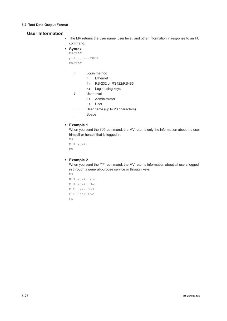 User information | Yokogawa Button Operated MV2000 User Manual | Page 145 / 178