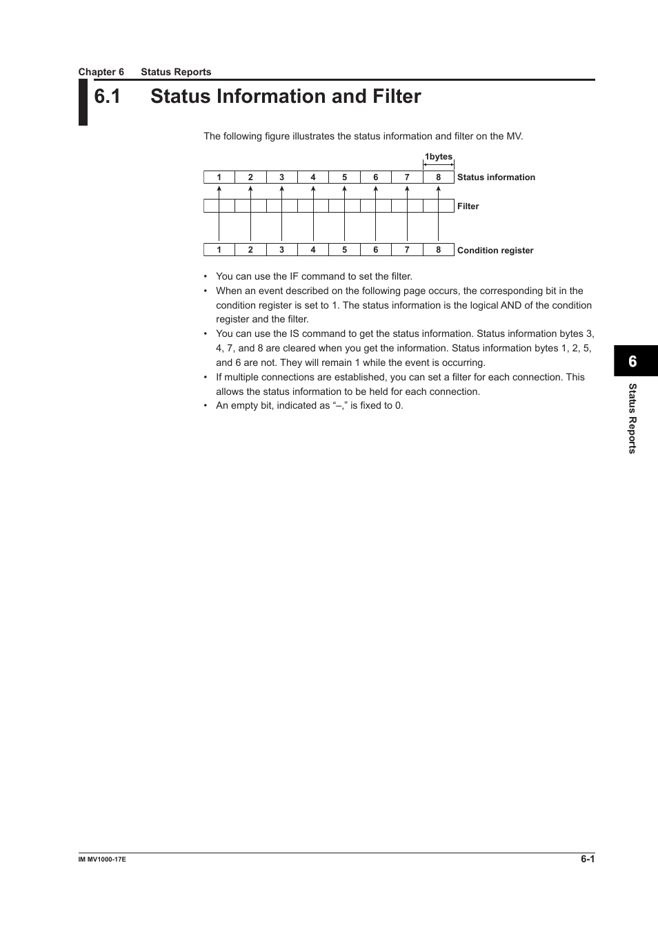 Chapter 6 status reports, 1 status information and filter, 1 status information and filter -1 | App index | Yokogawa Button Operated MV2000 User Manual | Page 152 / 178