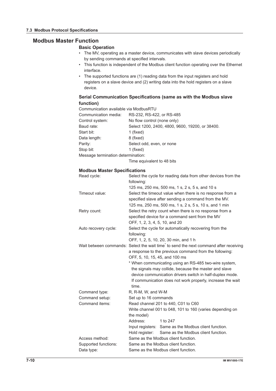 Modbus master function | Yokogawa Button Operated MV2000 User Manual | Page 164 / 178