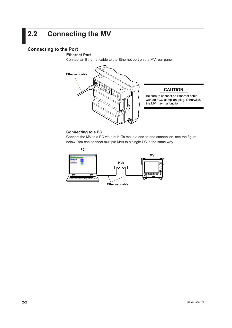 2 connecting the mv, 2 connecting the mv -2, Connecting to the port | Yokogawa Button Operated MV2000 User Manual | Page 17 / 178