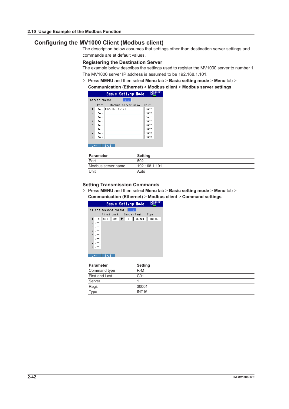 Configuring the mv1000 client (modbus client) | Yokogawa Button Operated MV2000 User Manual | Page 57 / 178