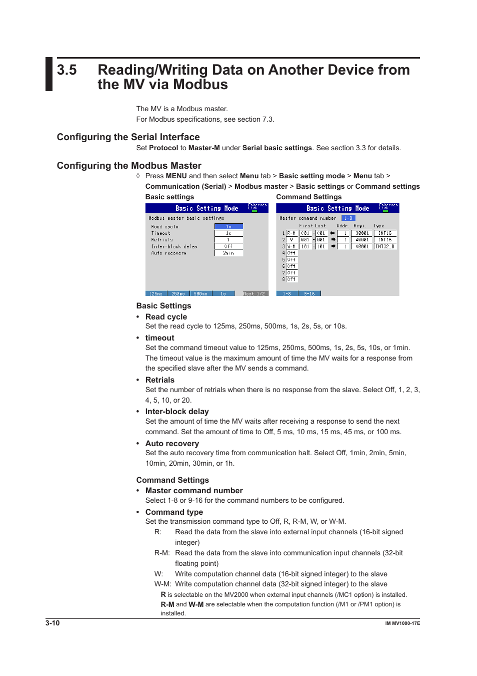 Configuring the serial interface, Configuring the modbus master | Yokogawa Button Operated MV2000 User Manual | Page 69 / 178