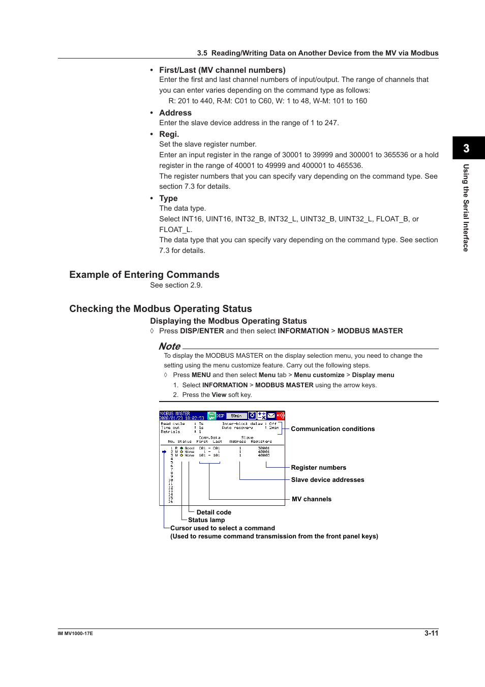 App index, Example of entering commands, Checking the modbus operating status | Yokogawa Button Operated MV2000 User Manual | Page 70 / 178