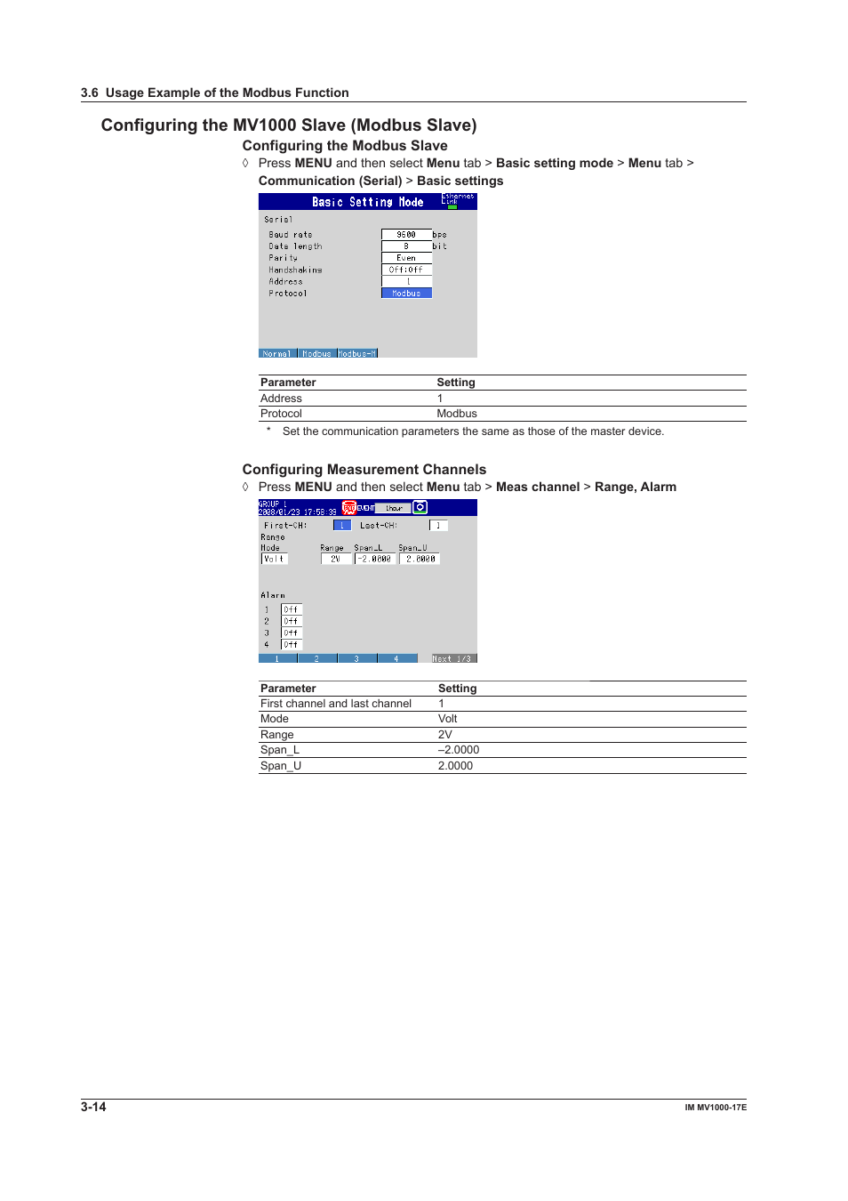 Configuring the mv1000 slave (modbus slave) | Yokogawa Button Operated MV2000 User Manual | Page 73 / 178