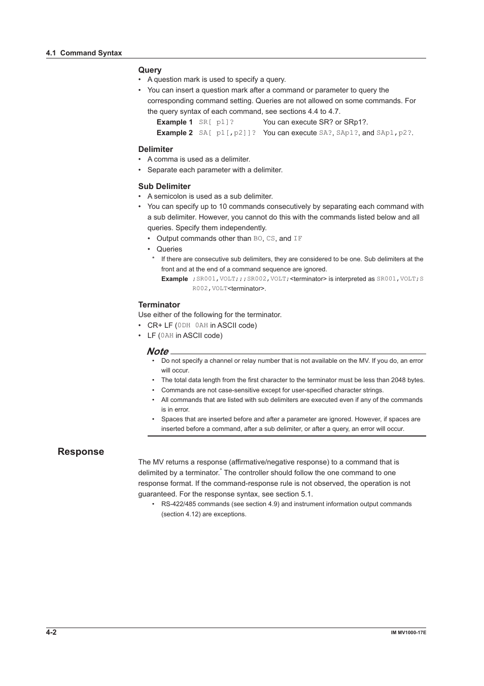 Response | Yokogawa Button Operated MV2000 User Manual | Page 76 / 178