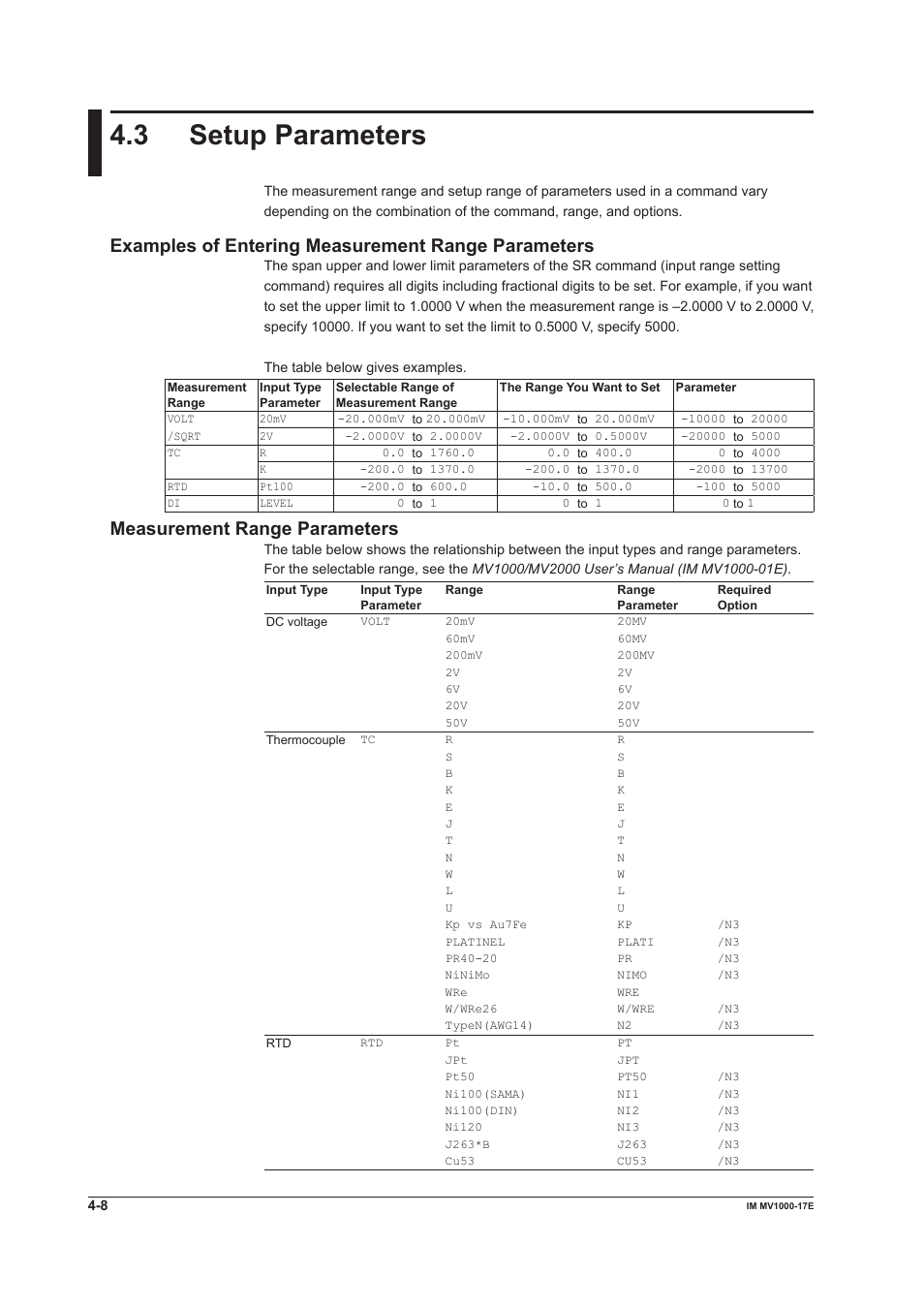 3 setup parameters, 3 setup parameters -8, Examples of entering measurement range parameters | Measurement range parameters | Yokogawa Button Operated MV2000 User Manual | Page 82 / 178