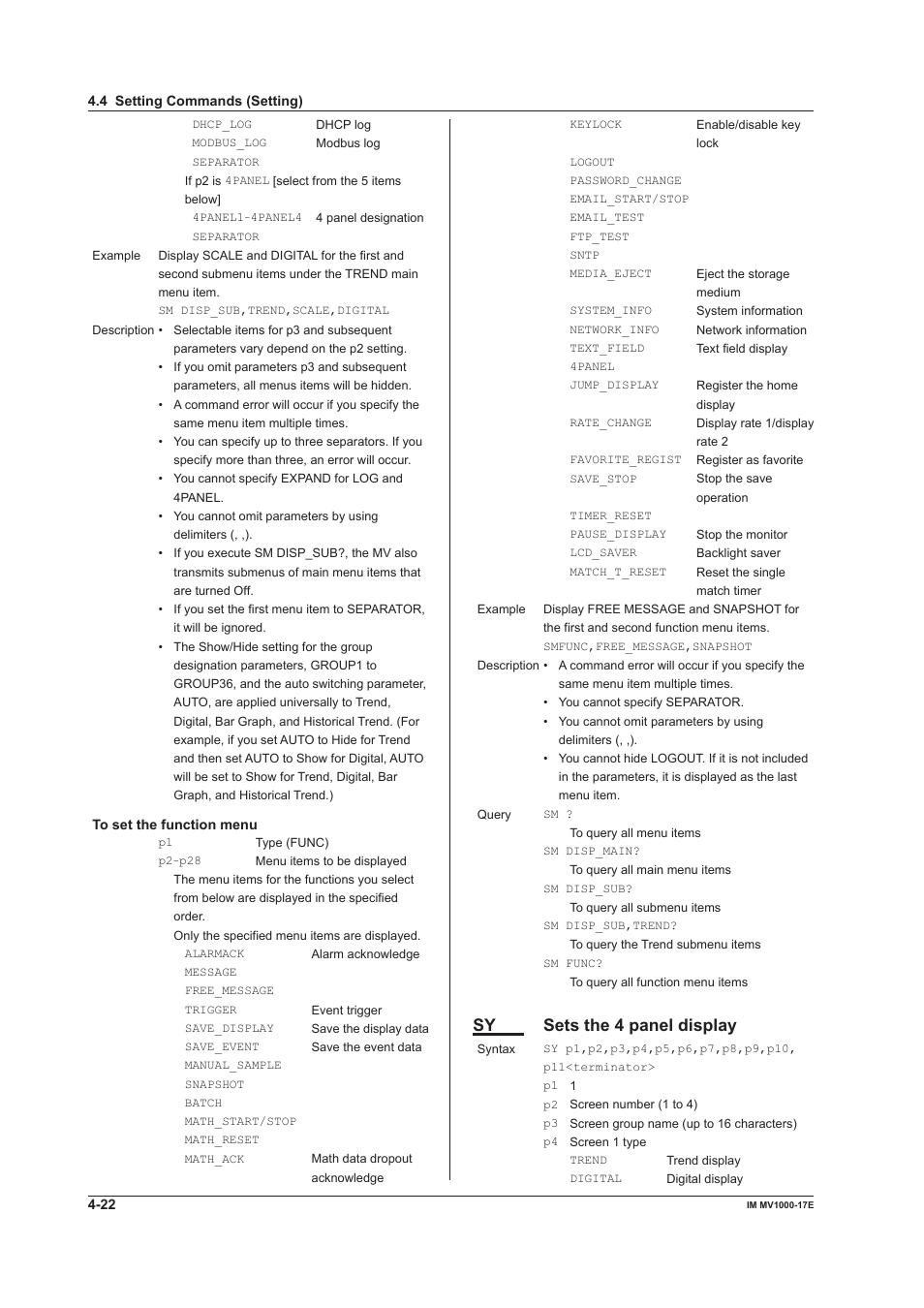 Sy sets the 4 panel display | Yokogawa Button Operated MV2000 User Manual | Page 96 / 178