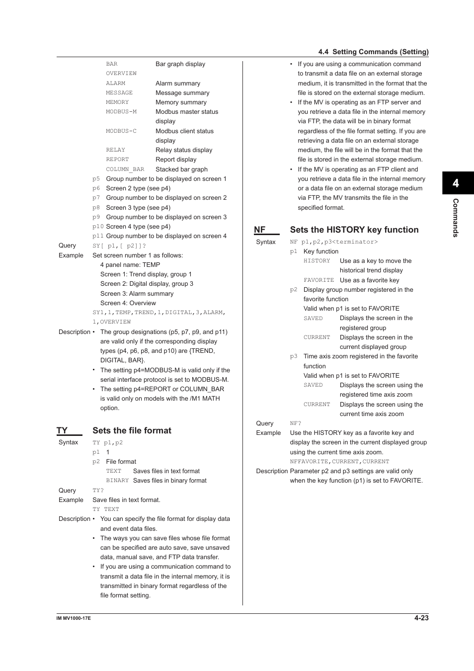 App index, Ty sets the file format, Nf sets the history key function | Yokogawa Button Operated MV2000 User Manual | Page 97 / 178