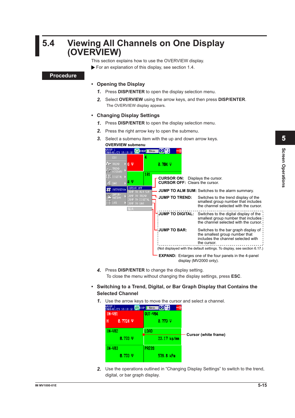 4 viewing all channels on one display (overview), 4 vewng all channels on one dsplay (overview) | Yokogawa Button Operated MV2000 User Manual | Page 137 / 310