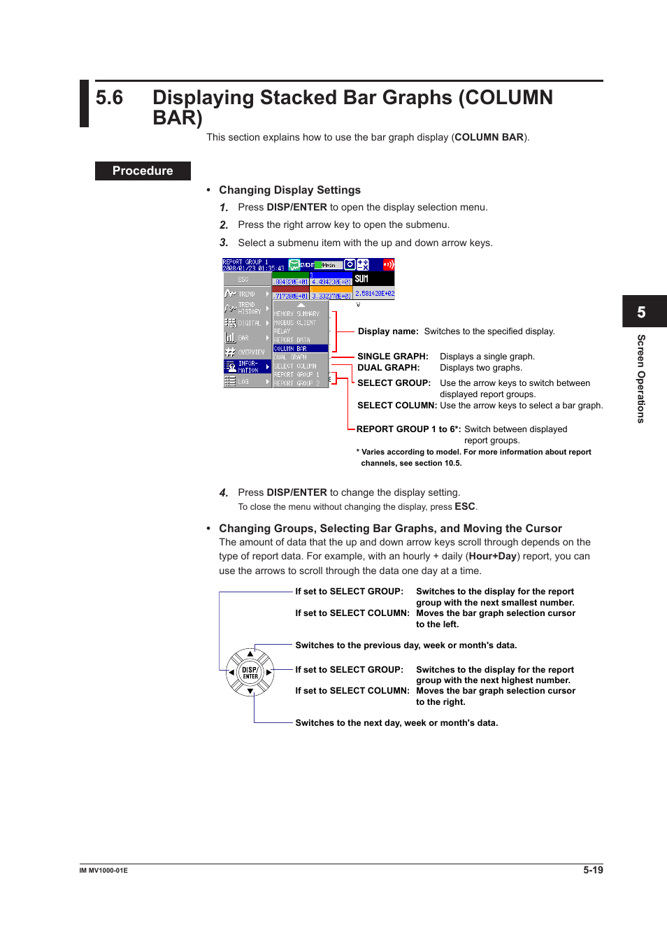 6 displaying stacked bar graphs (column bar), 6 displaying stacked bar graphs (column bar) -19, 6 dsplayng stacked bar graphs (column bar) | App index | Yokogawa Button Operated MV2000 User Manual | Page 141 / 310