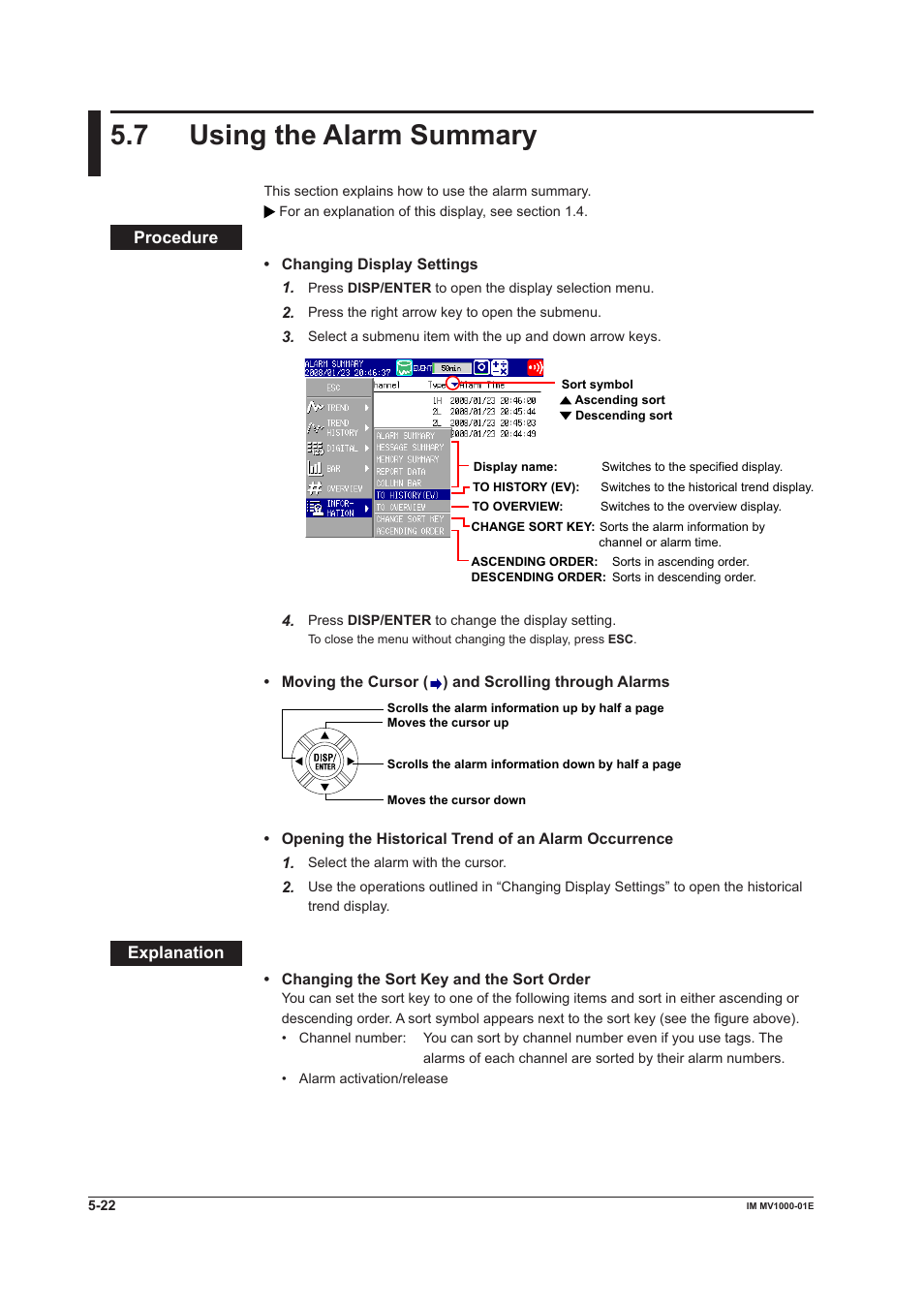 7 using the alarm summary, 7 using the alarm summary -22, 7 usng the alarm summary | Yokogawa Button Operated MV2000 User Manual | Page 144 / 310